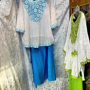 Free size lace 2 pieces white and blue